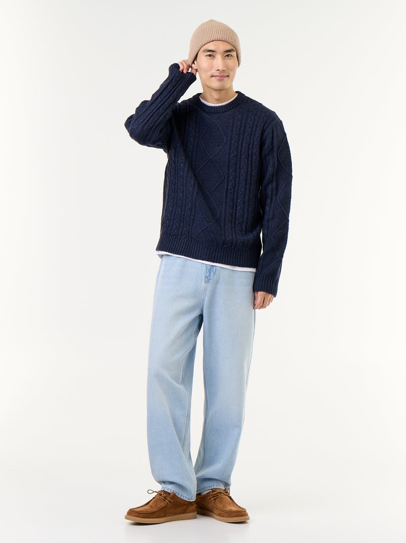 Pull en maille grosse jauge avec torsades Bleu - Kiabi