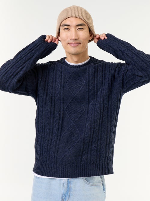 Pull en maille grosse jauge avec torsades - Kiabi