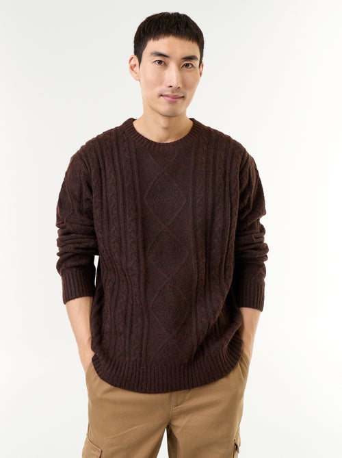 Pull en maille grosse jauge avec torsades - Kiabi