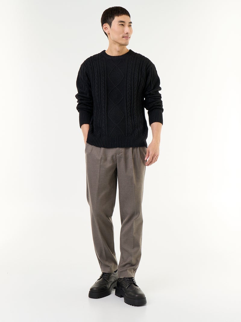 Pull en maille grosse jauge avec torsades Noir - Kiabi