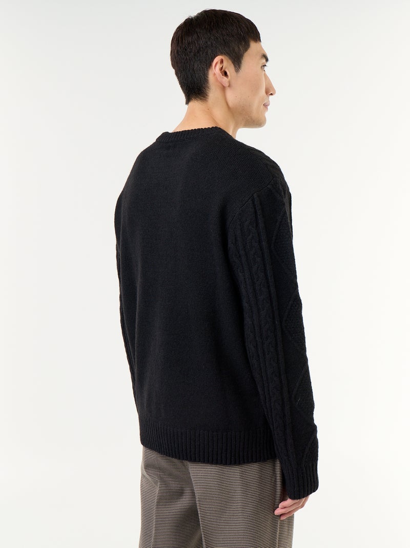 Pull en maille grosse jauge avec torsades Noir - Kiabi