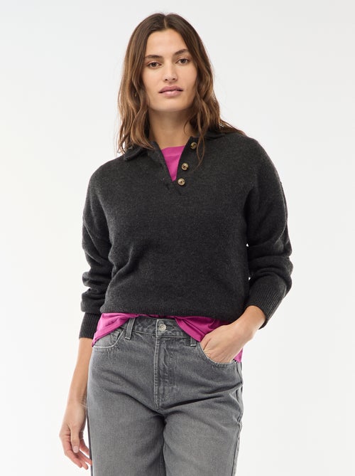 Pull en maille grosse jauge avec un col polo - Kiabi