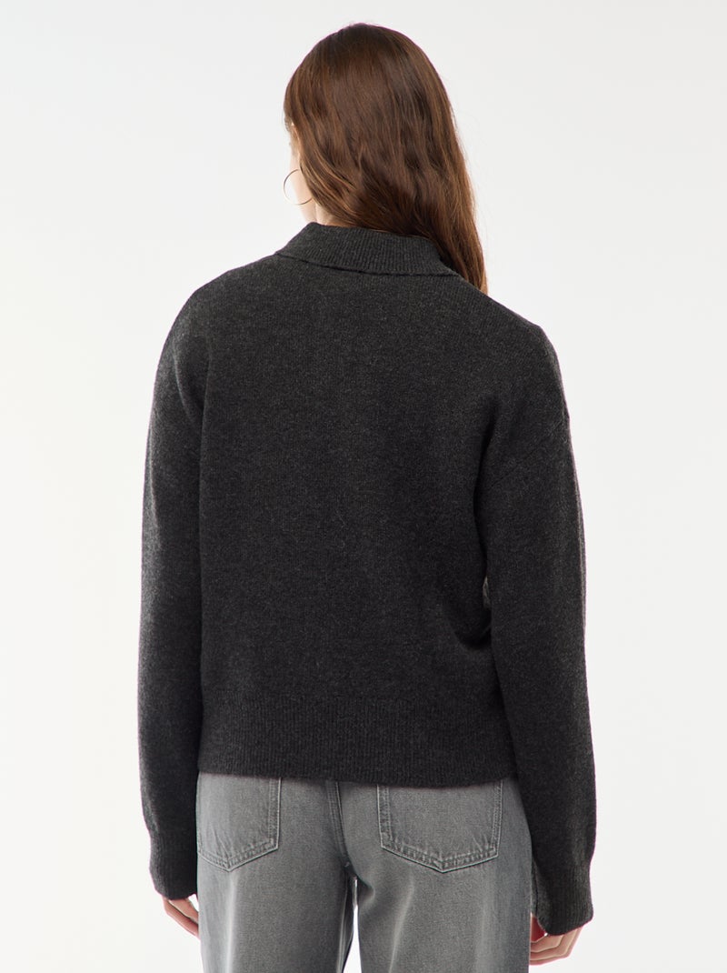 Pull en maille grosse jauge avec un col polo Gris - Kiabi
