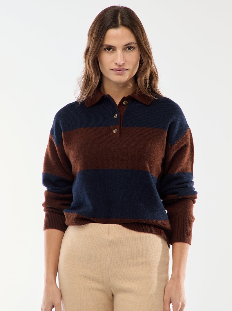 Pull en maille grosse jauge avec un col polo Marron - Kiabi