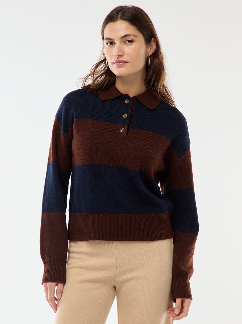 Pull en maille grosse jauge avec un col polo Marron - Kiabi