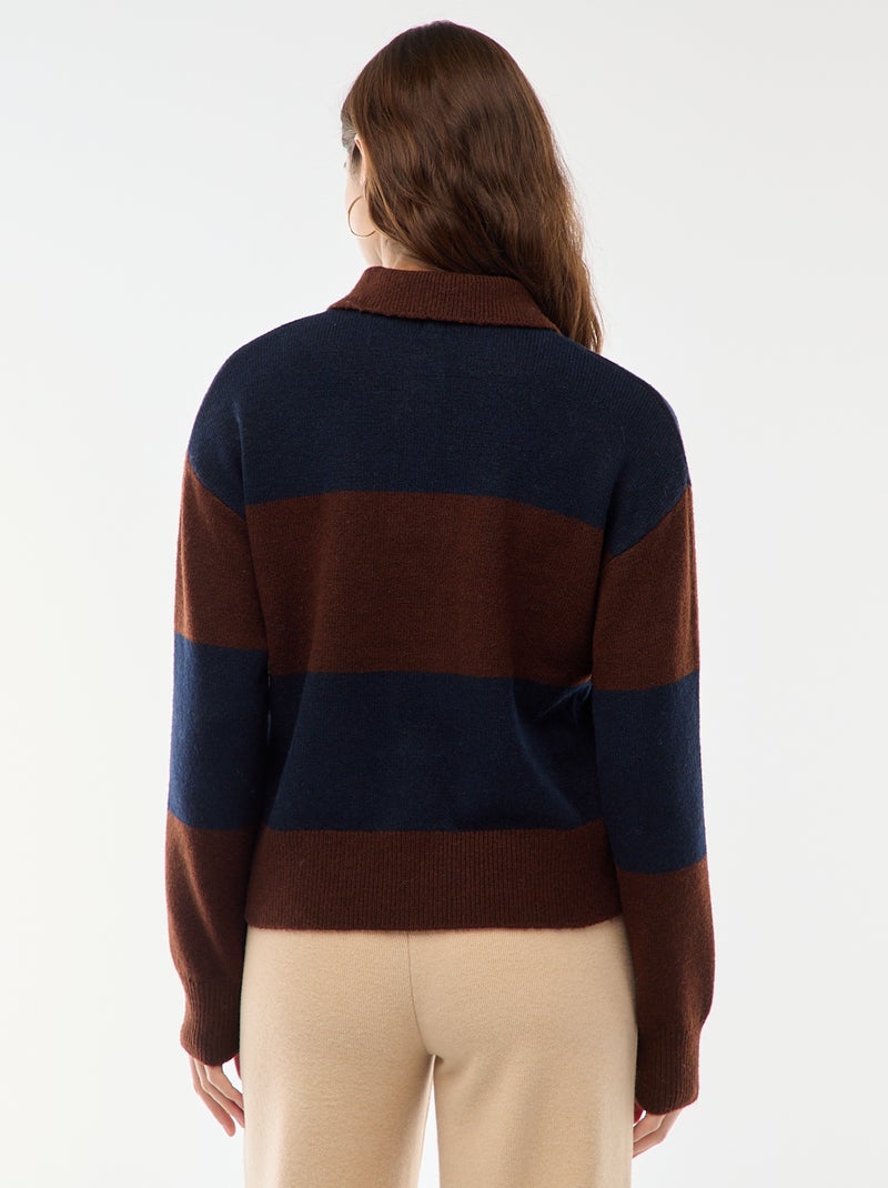 Pull en maille grosse jauge avec un col polo Marron - Kiabi