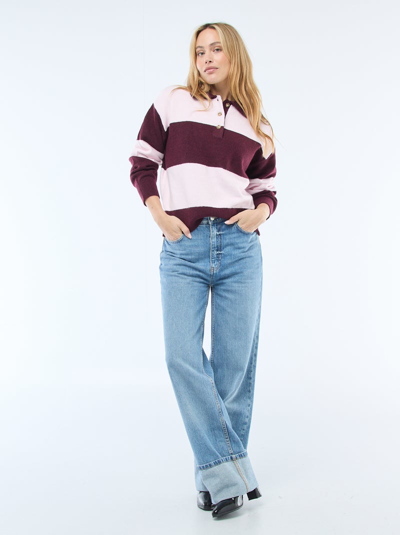 Pull en maille grosse jauge avec un col polo Rose - Kiabi