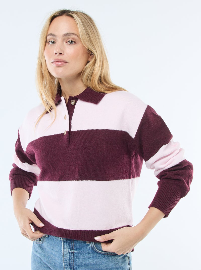 Pull en maille grosse jauge avec un col polo Rose - Kiabi