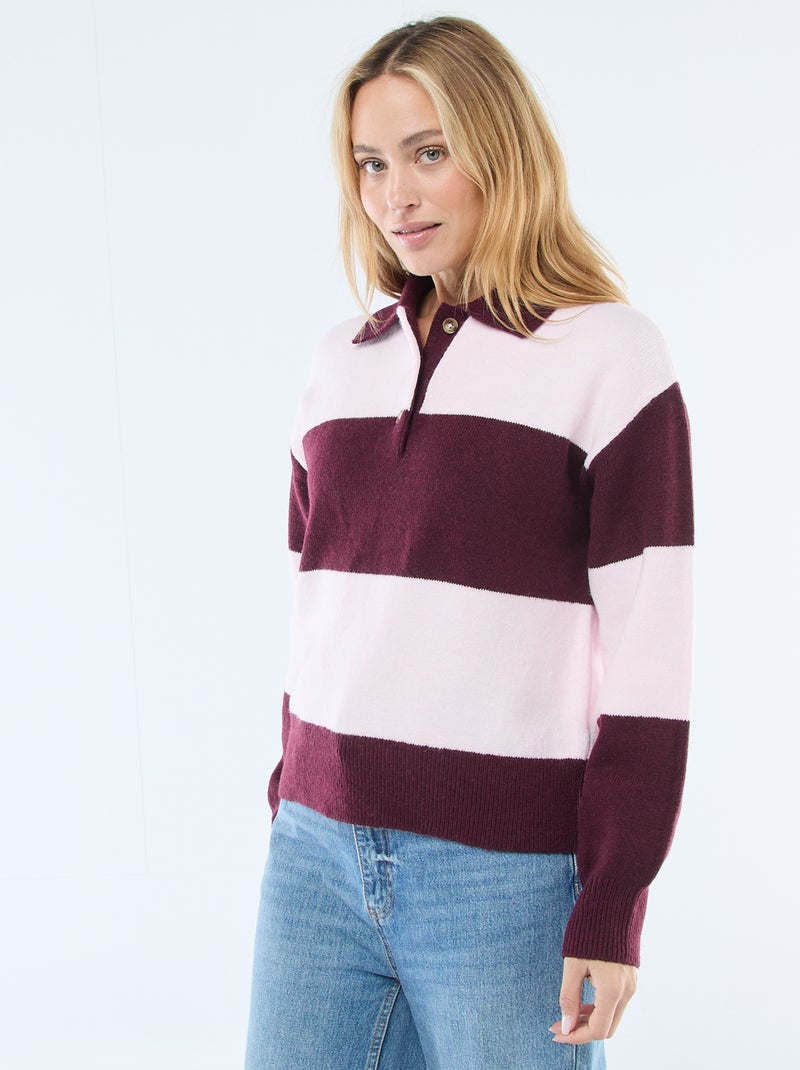 Pull en maille grosse jauge avec un col polo Rose - Kiabi