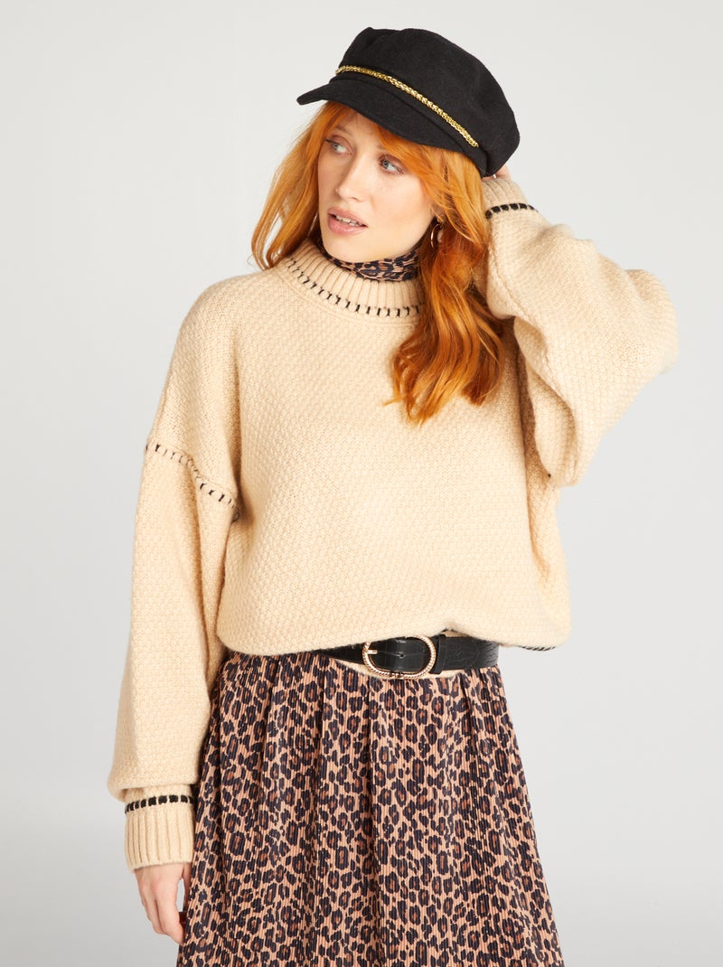 Pull en maille grosse jauge Beige - Kiabi