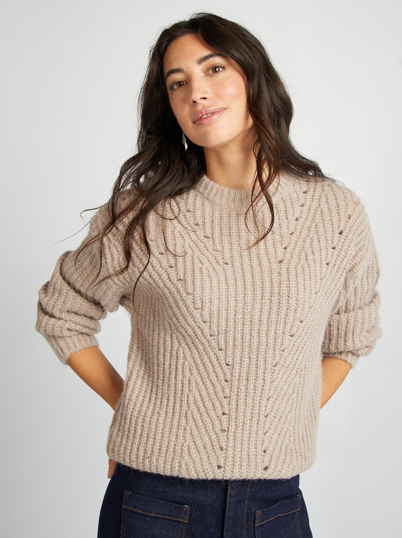 Pull en maille grosse jauge Beige - Kiabi