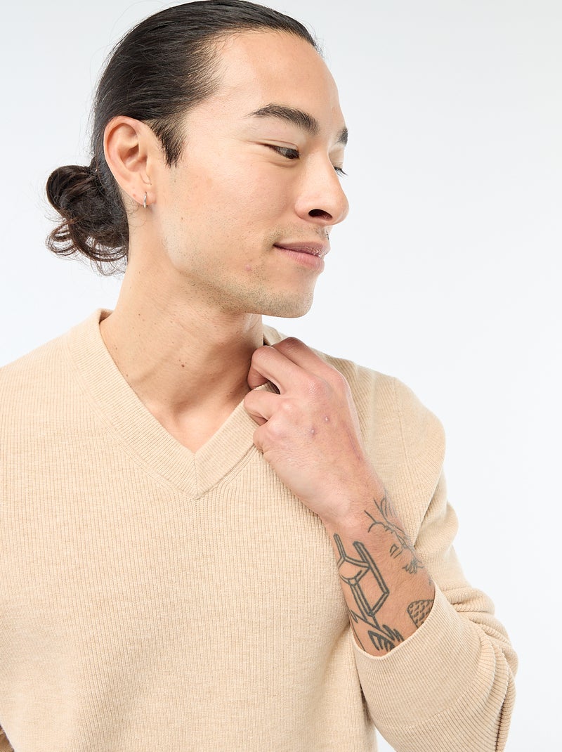 Pull en maille grosse jauge Beige - Kiabi