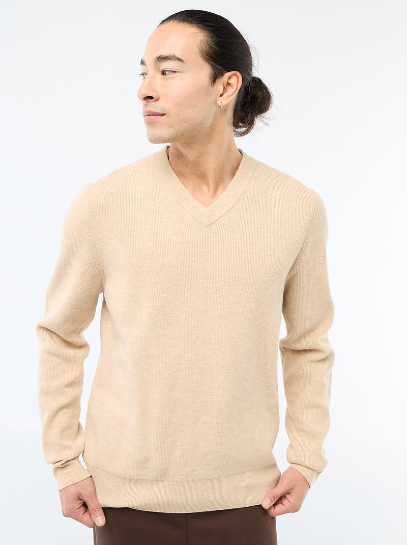 Pull en maille grosse jauge Beige - Kiabi