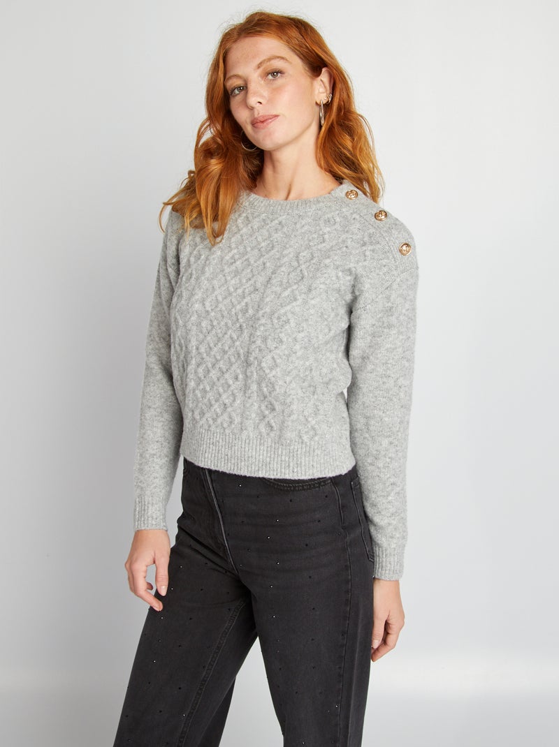 Pull en maille grosse jauge Gris - Kiabi