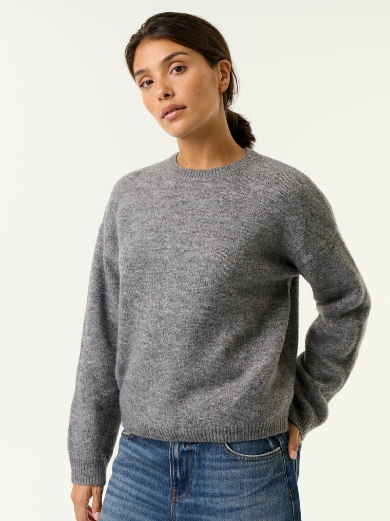 Pull en maille grosse jauge Gris - Kiabi