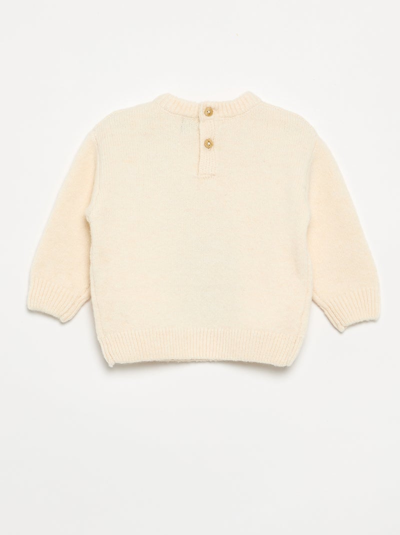 Pull en maille grosse jauge imprimé 'ourson' Blanc - Kiabi
