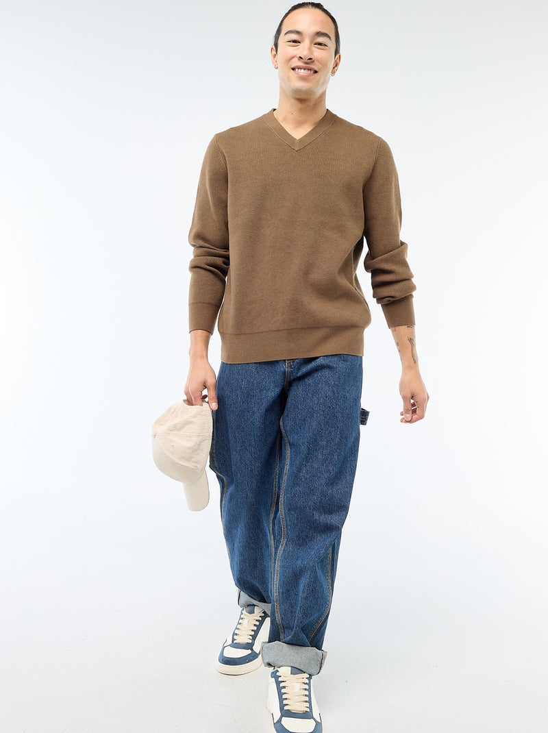 Pull en maille grosse jauge Marron - Kiabi