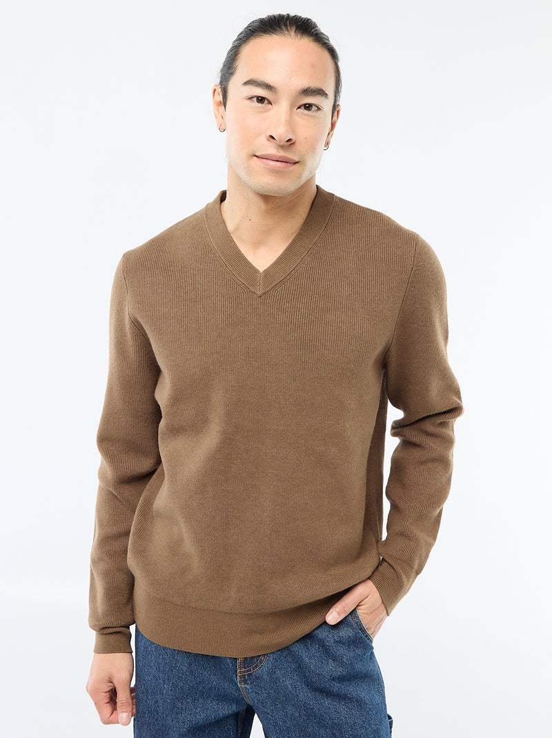 Pull en maille grosse jauge Marron - Kiabi