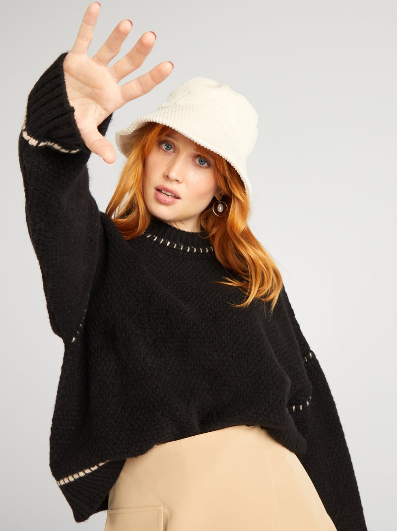 Pull en maille grosse jauge noir - Kiabi