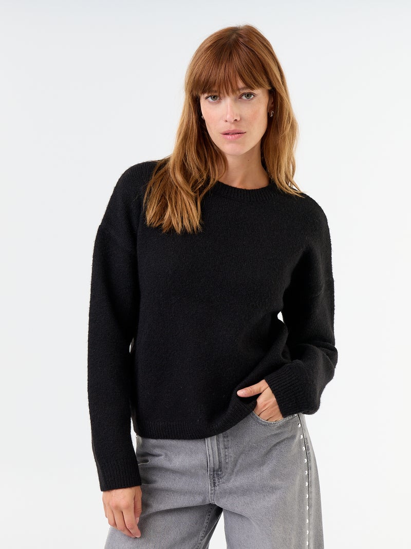 Pull en maille grosse jauge Noir - Kiabi