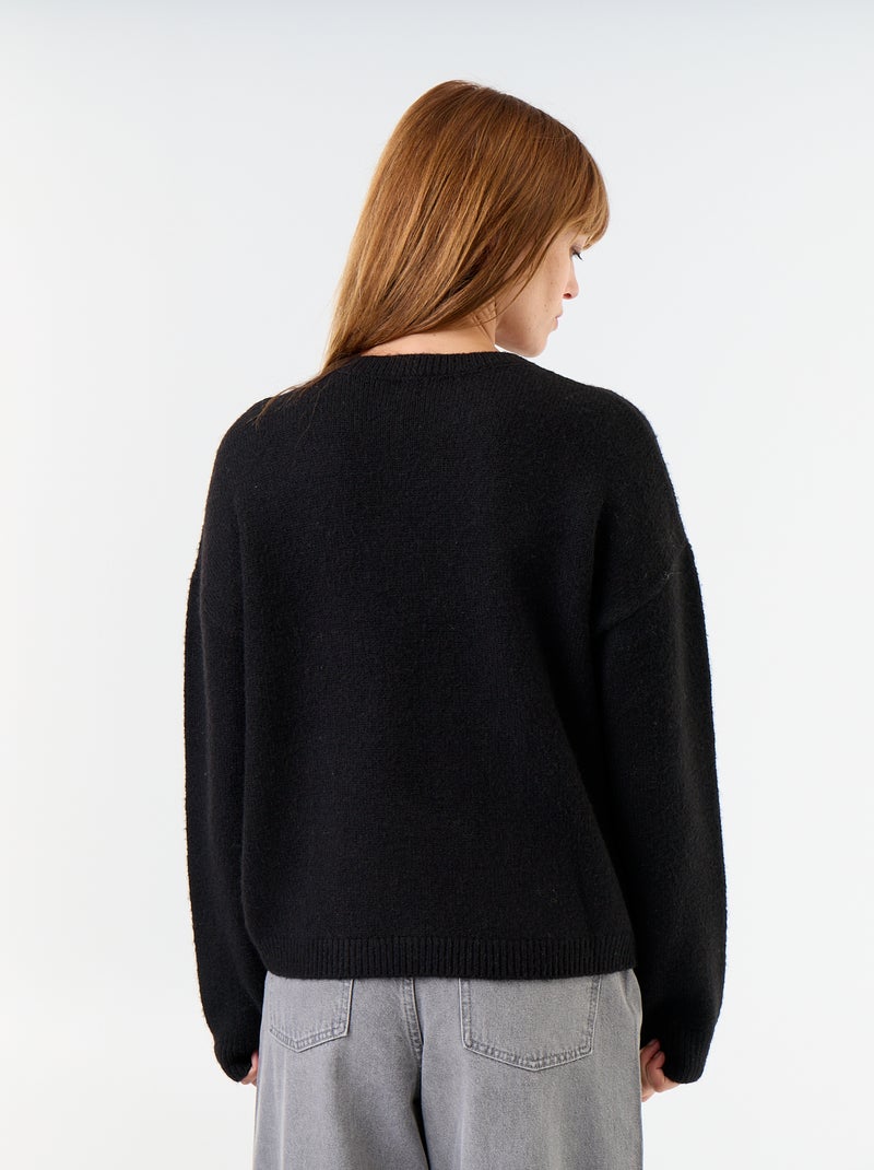 Pull en maille grosse jauge Noir - Kiabi