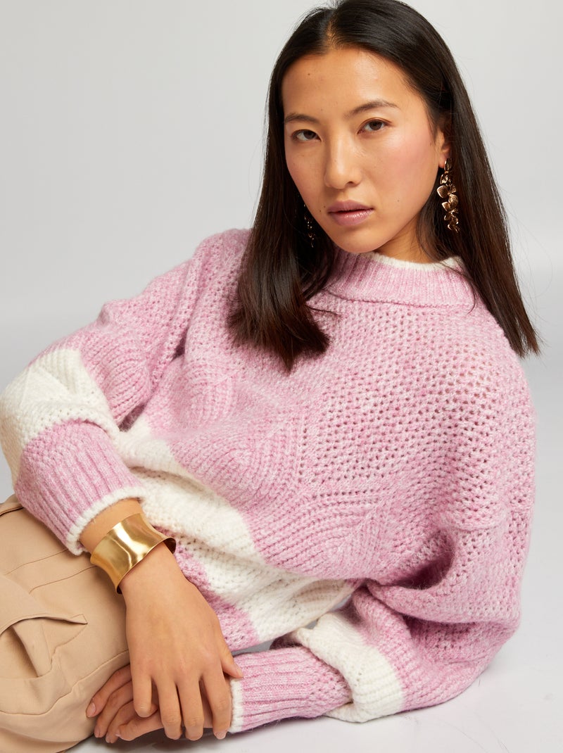 Pull en maille grosse jauge Rose - Kiabi