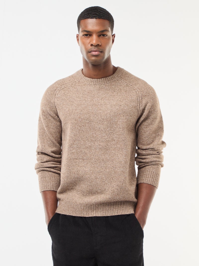 Pull en maille grosse jauge uni Beige Homme Kiabi