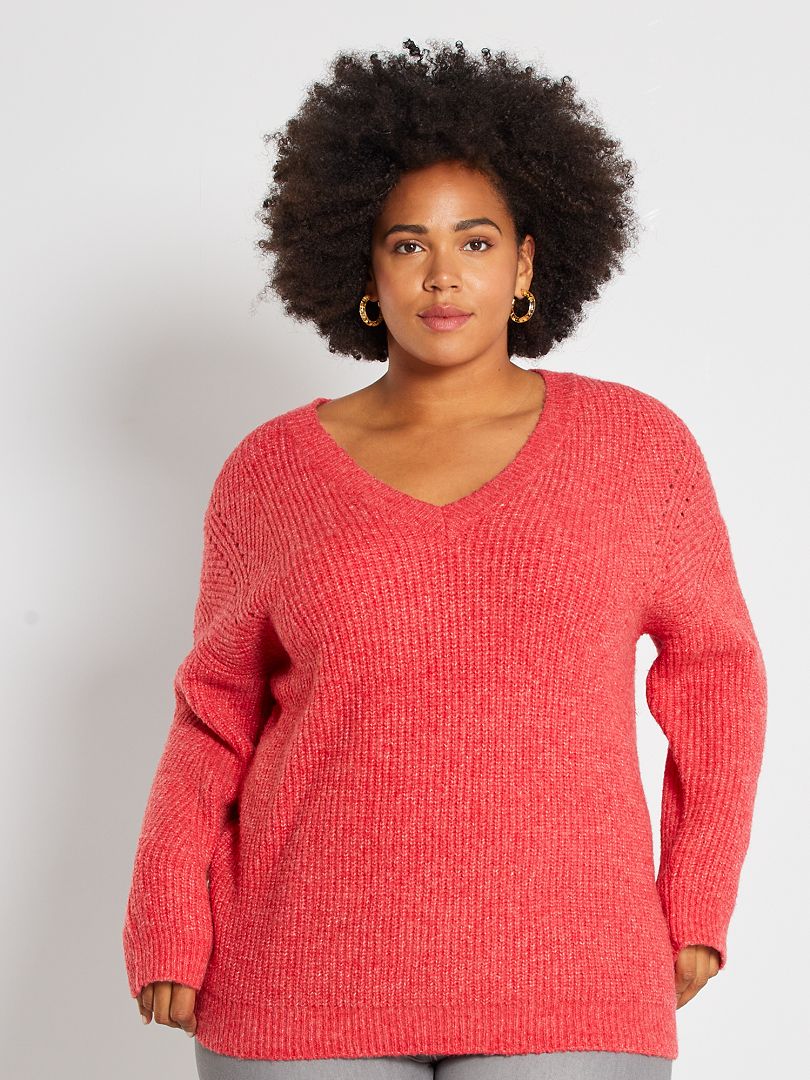 Pull en maille grosse maille chinée rouge chiné - Kiabi