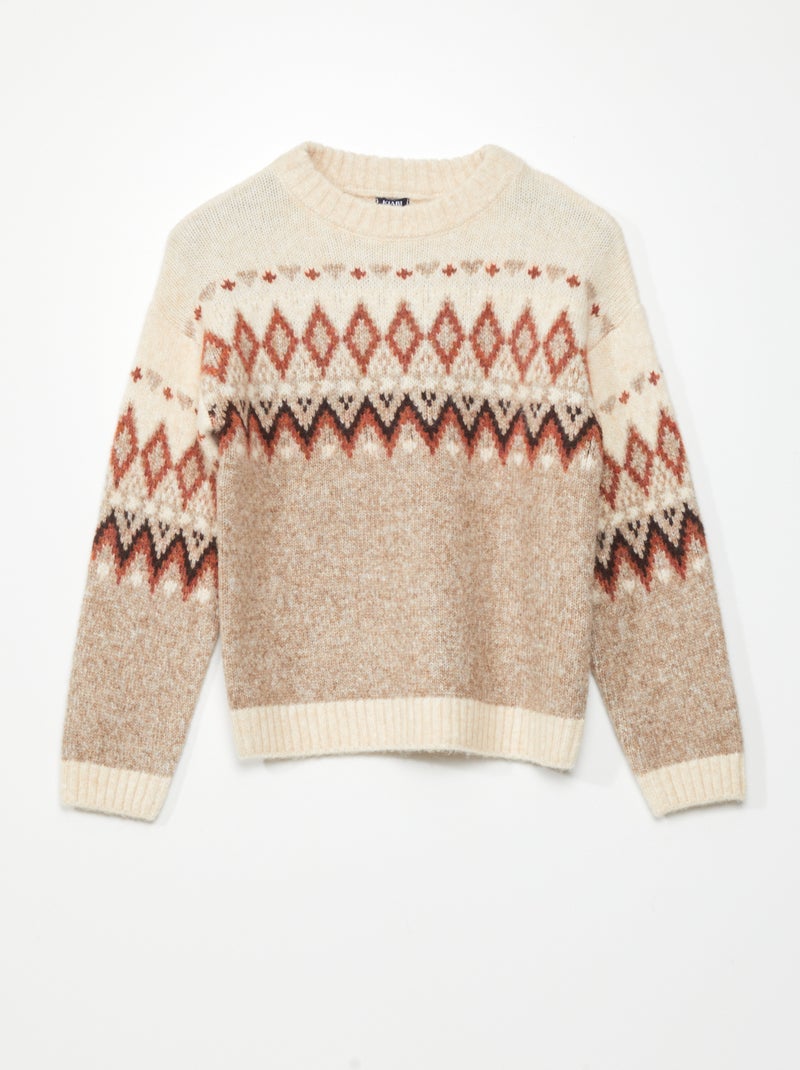 Pull en maille imprimé jacquard Beige - Kiabi