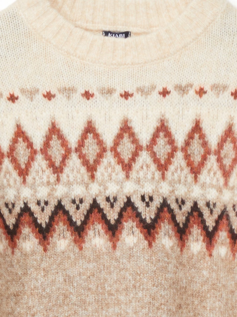 Pull en maille imprimé jacquard Beige - Kiabi