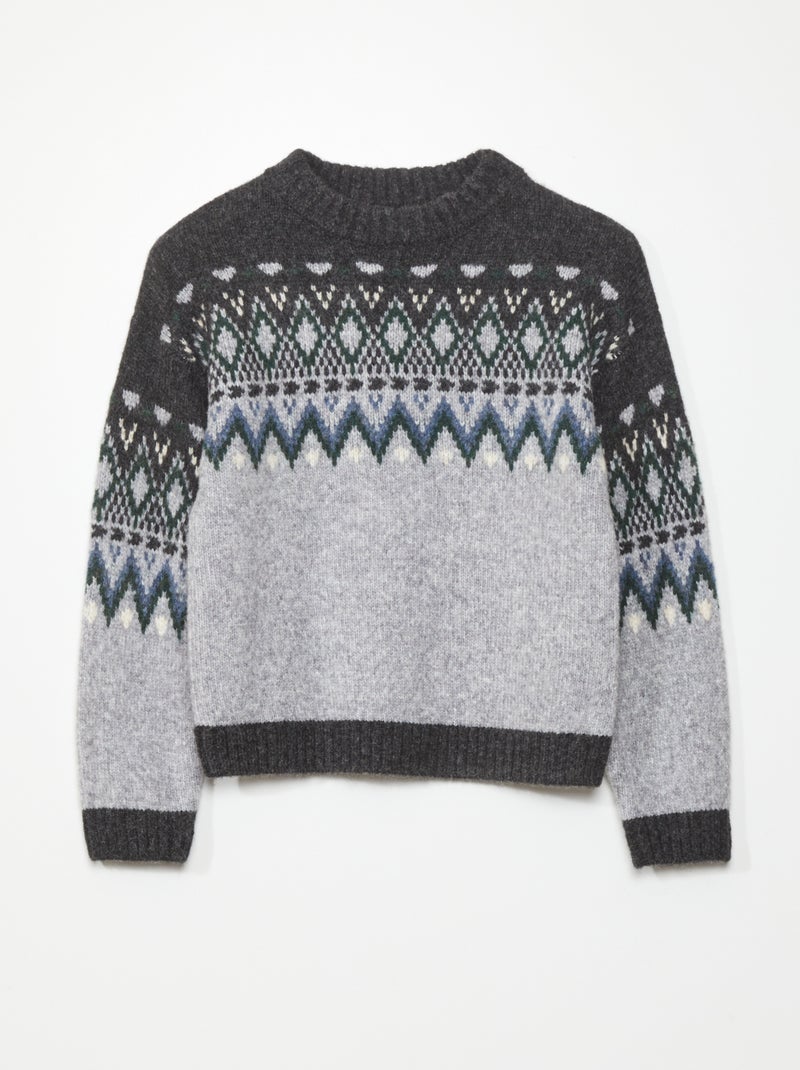 Pull en maille imprimé jacquard Gris - Kiabi