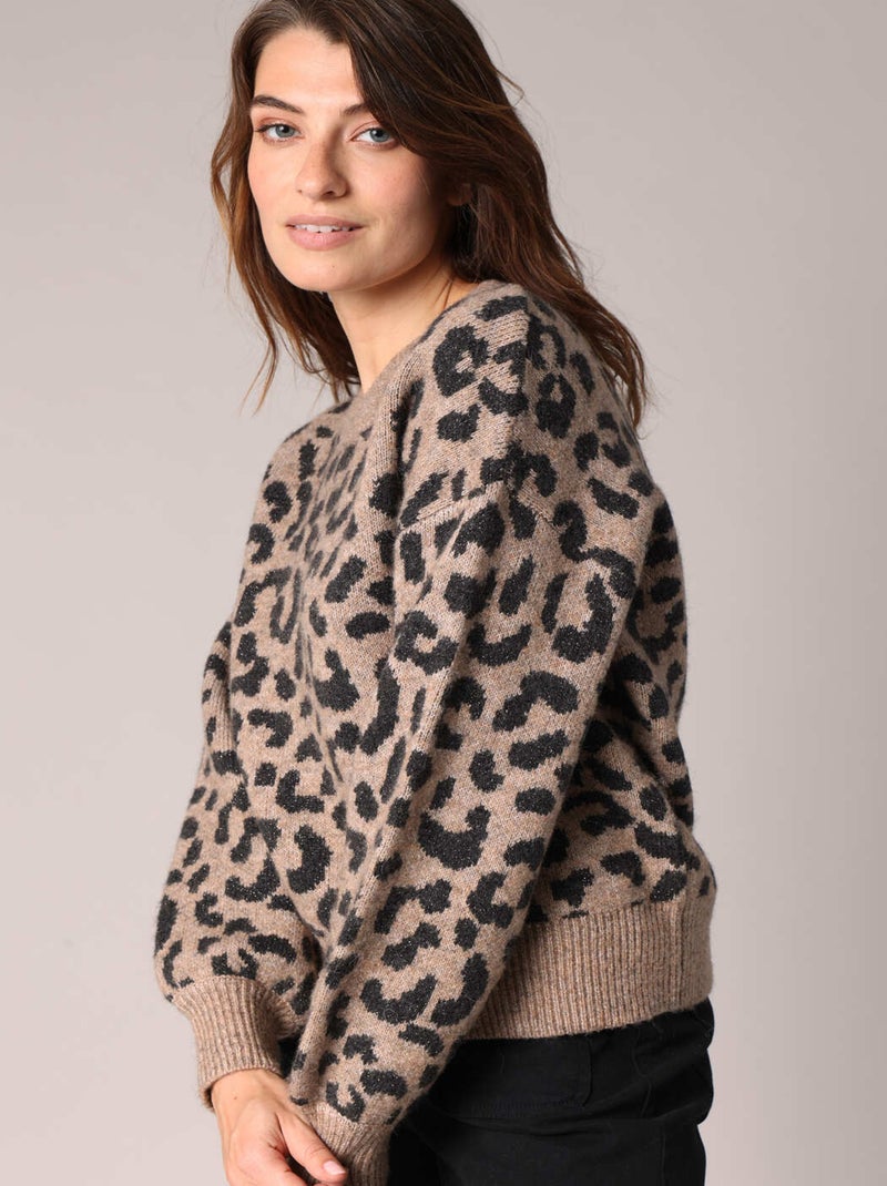 Pull en maille imprimé léopard
 'Deeluxe' Gris taupe - Kiabi