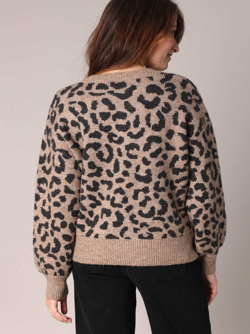 Pull en maille imprimé léopard
 'Deeluxe' Gris taupe - Kiabi