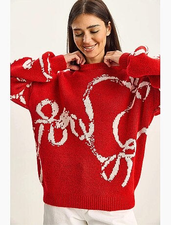Pull en maille imprimée oversize à col rond lucci