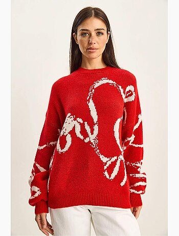 Pull en maille imprimée oversize à col rond lucci