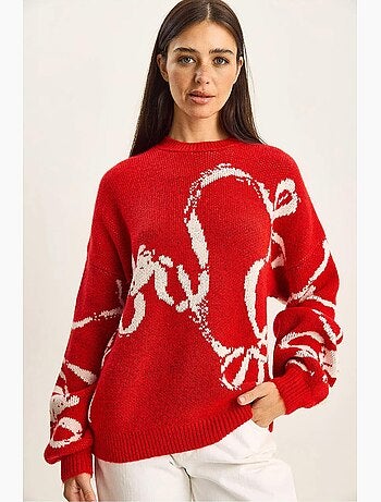 Pull en maille imprimée oversize à col rond lucci