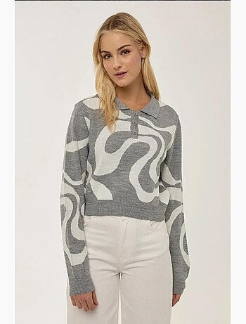 Pull en maille jacquard à col polo hiccup