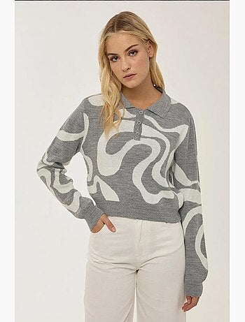 Pull en maille jacquard à col polo hiccup