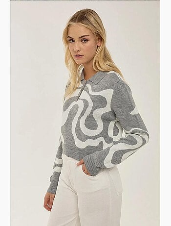Pull en maille jacquard à col polo hiccup