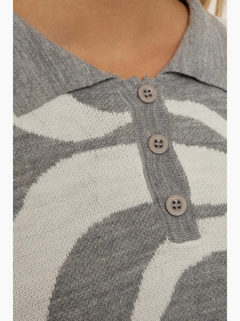Pull en maille jacquard à col polo hiccup Gris - Kiabi