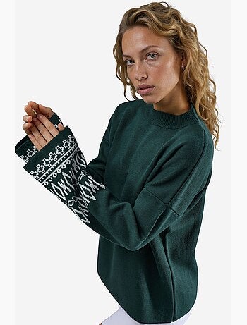 Pull en maille jacquard à col rond avec détails côtelés my fashion