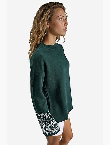 Pull en maille jacquard à col rond avec détails côtelés my fashion