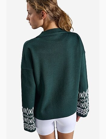 Pull en maille jacquard à col rond avec détails côtelés my fashion