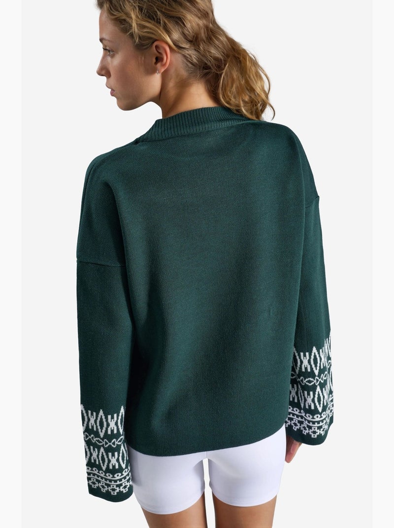 Pull en maille jacquard à col rond avec détails côtelés my fashion Vert émeraude - Kiabi