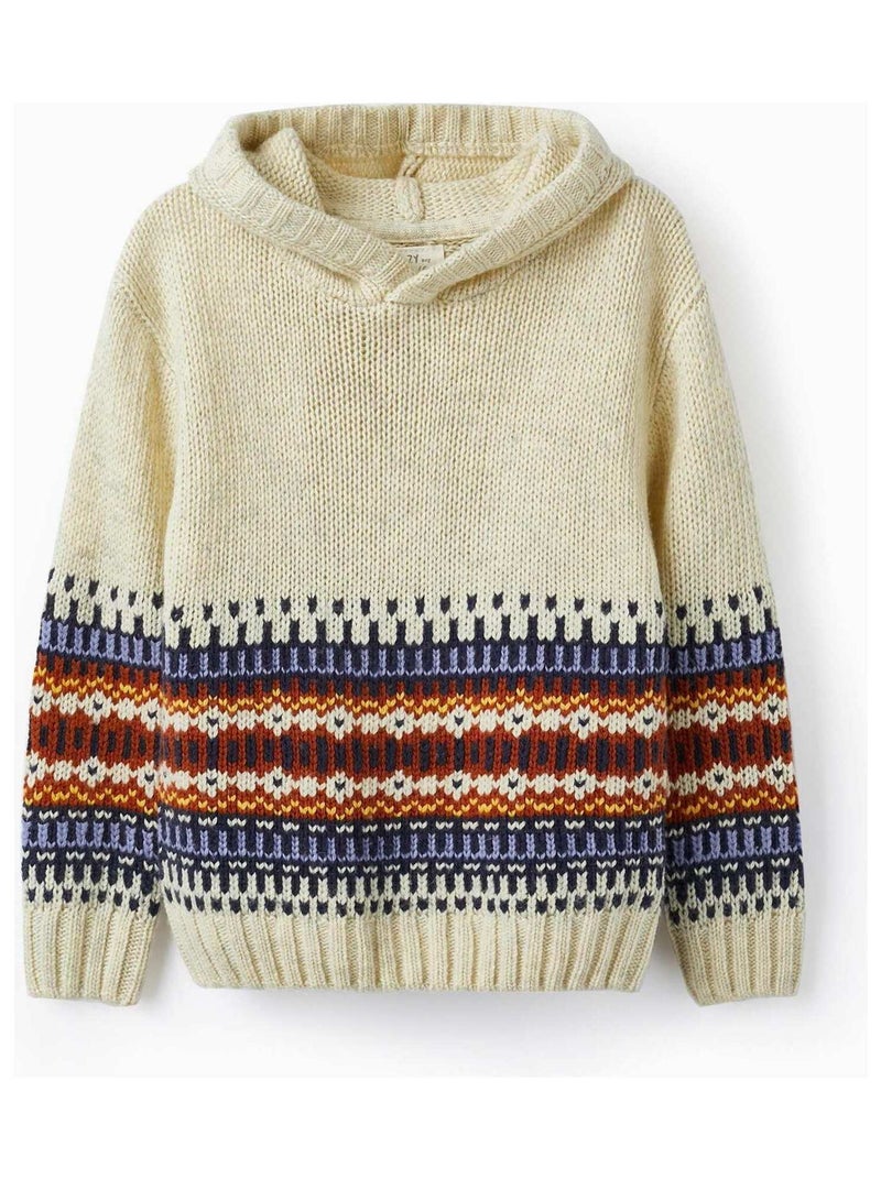 Pull en Maille Jacquard avec Capuche pour Garçon   ACE CLUBS Beige clair - Kiabi