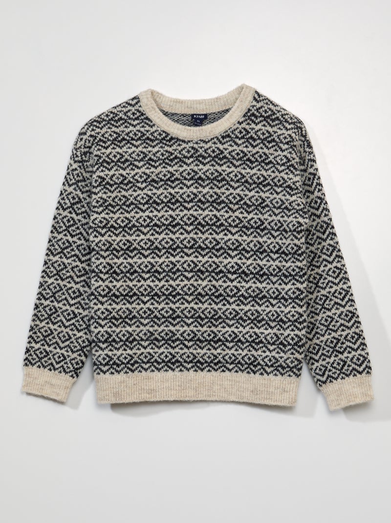 Pull en maille jacquard Beige - Kiabi