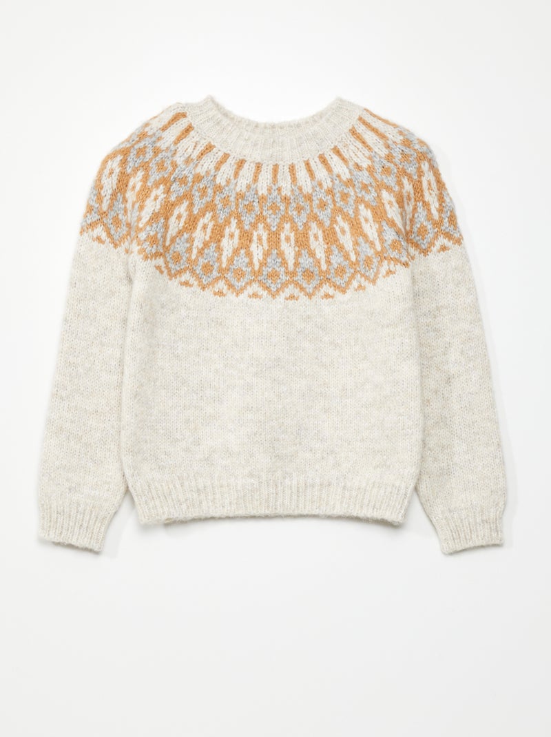 Pull en maille jacquard Beige - Kiabi
