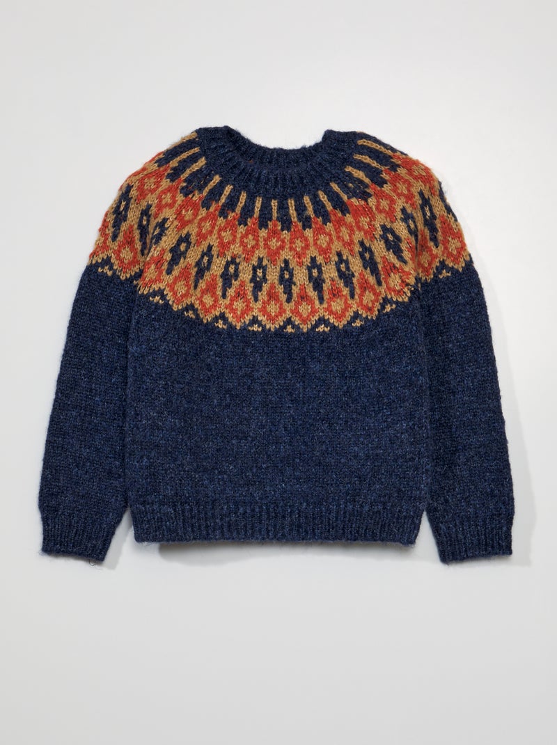 Pull en maille jacquard Bleu - Kiabi