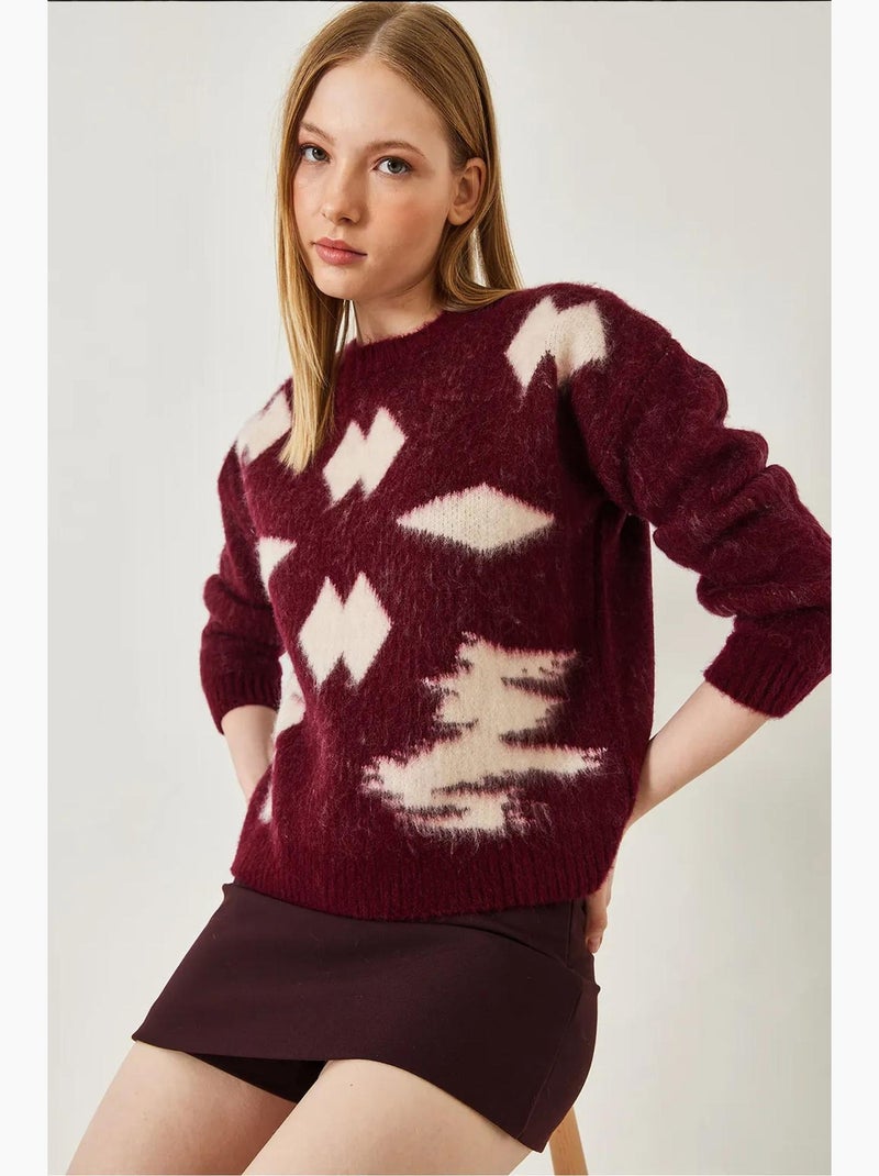 Pull en maille jacquard brossé lucci Rouge bordeaux - Kiabi