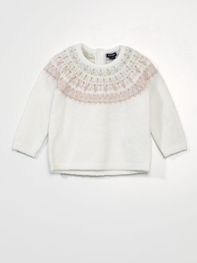 Pull en maille jacquard douce Blanc - Kiabi